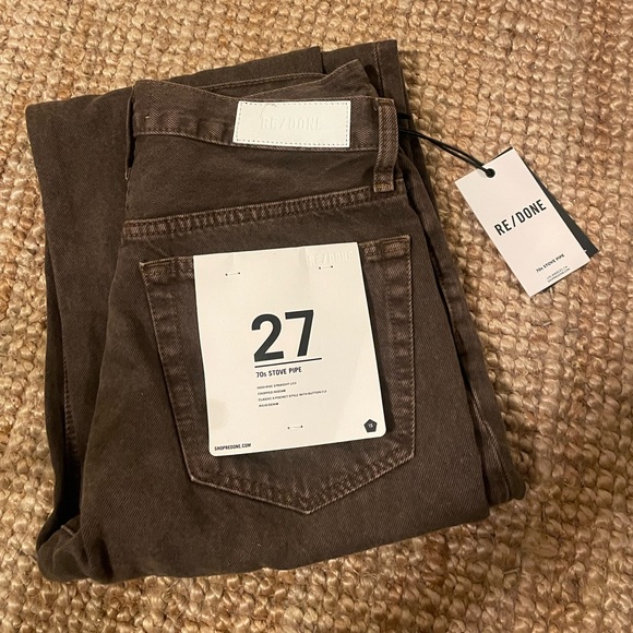 NWT Redone Washed Chocolate 70s Stove Pipe denim, size 27 - Picture 5 of 7